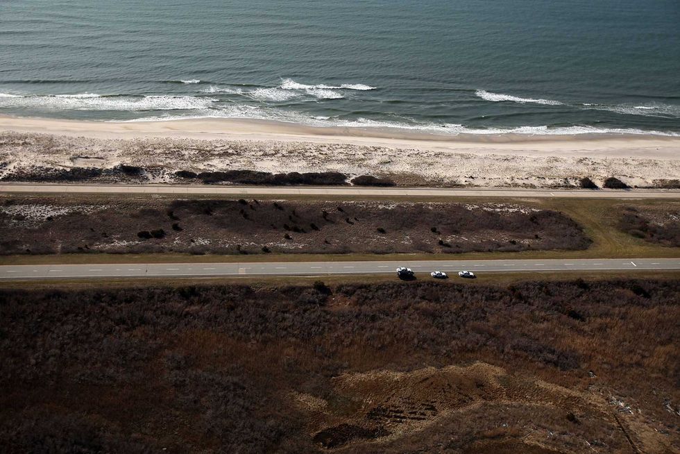 An aerial view of the area near Gilgo Beach and Ocean Parkway amid a police search on April 15, 2011