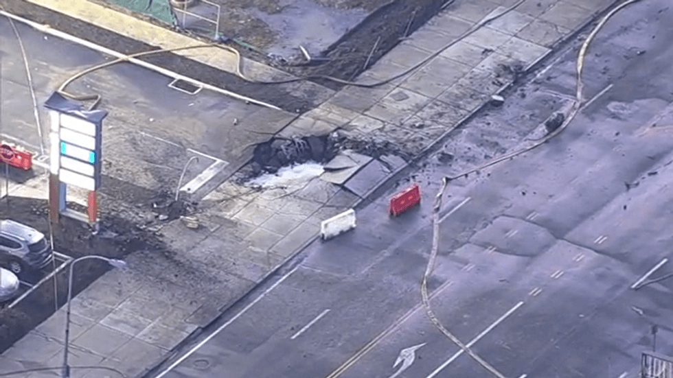 An aerial view of the crater caused by the plane crash on Friday