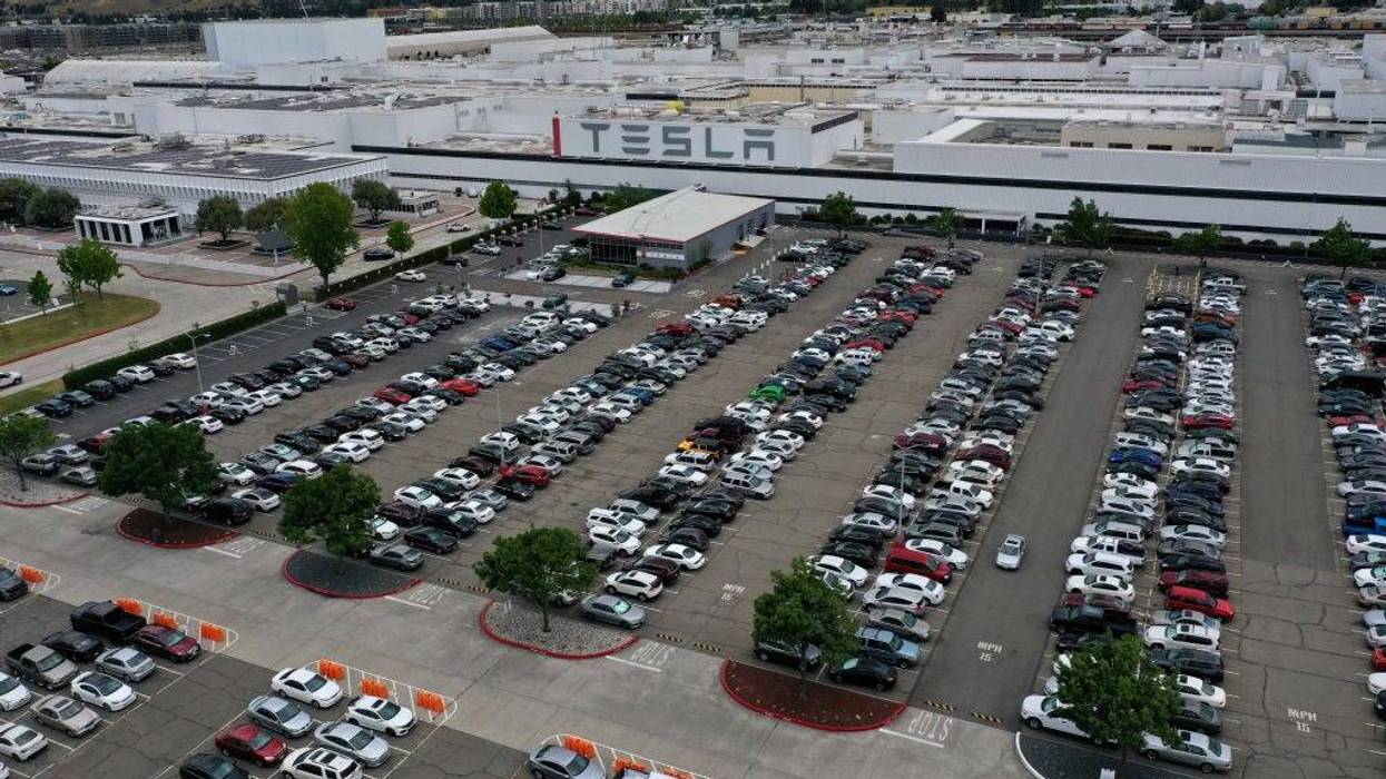 An aerial view of the Tesla Fremont Factory on May 12, 2020 in Fremont, California.