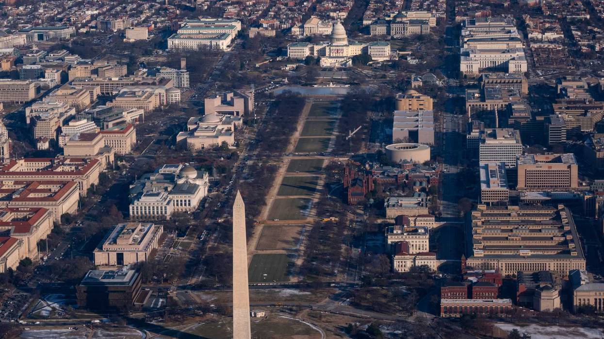 An aerial view of Washington, D.C., on January 22, 2025