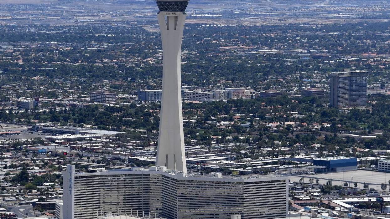 An aerial view shows The STRAT Hotel, Casino & SkyPod, which has been closed since March 17 in response to the coronavirus (COVID-19) pandemic on May 21, 2020 in Las Vegas, Nevada
