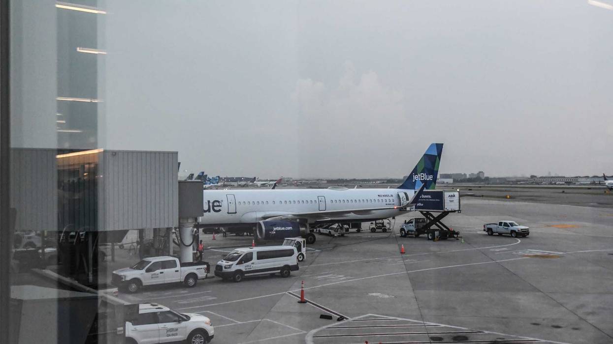 An Airbus SE A321-231 aircraft operated by JetBlue Airways Corp. on the tarmac ahead of the company's inaugural flight to London Heathrow Airport (LHR) at John F. Kennedy (JFK) Airport.