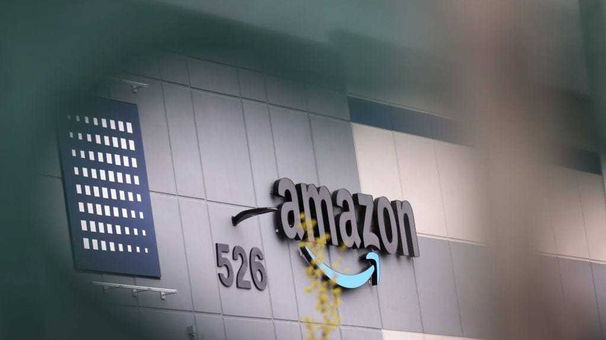 An Amazon signage is seen on the LDJ5 Amazon Sort Center on April 25, 2022 in New York City.