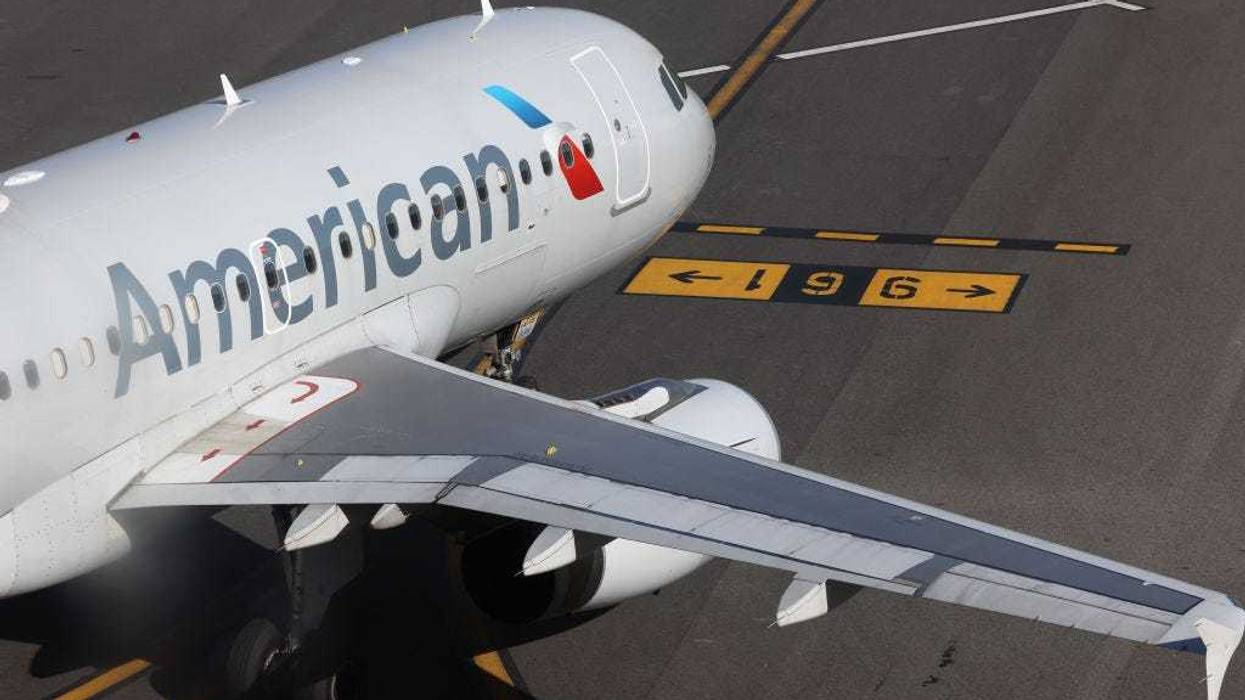 An American Airlines jet moves along the runway at Laguardia AIrport on November 10, 2022 in the Queens borough of New York City.