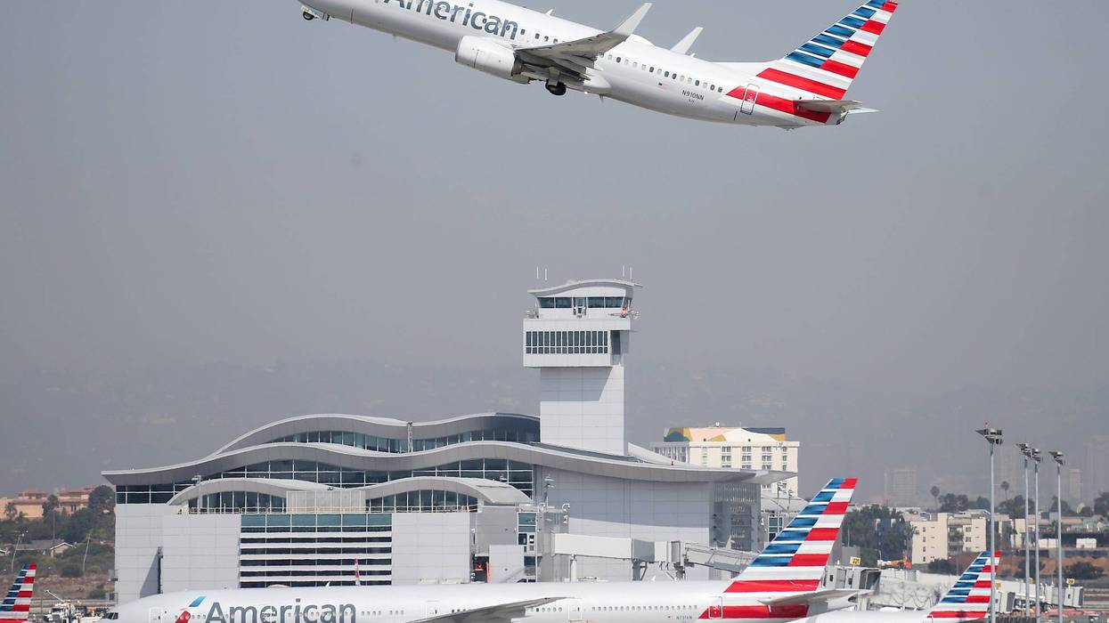 An American Airlines plane takes off from Los Angeles International Airport (LAX) on October 1, 2020 in Los Angeles, California.