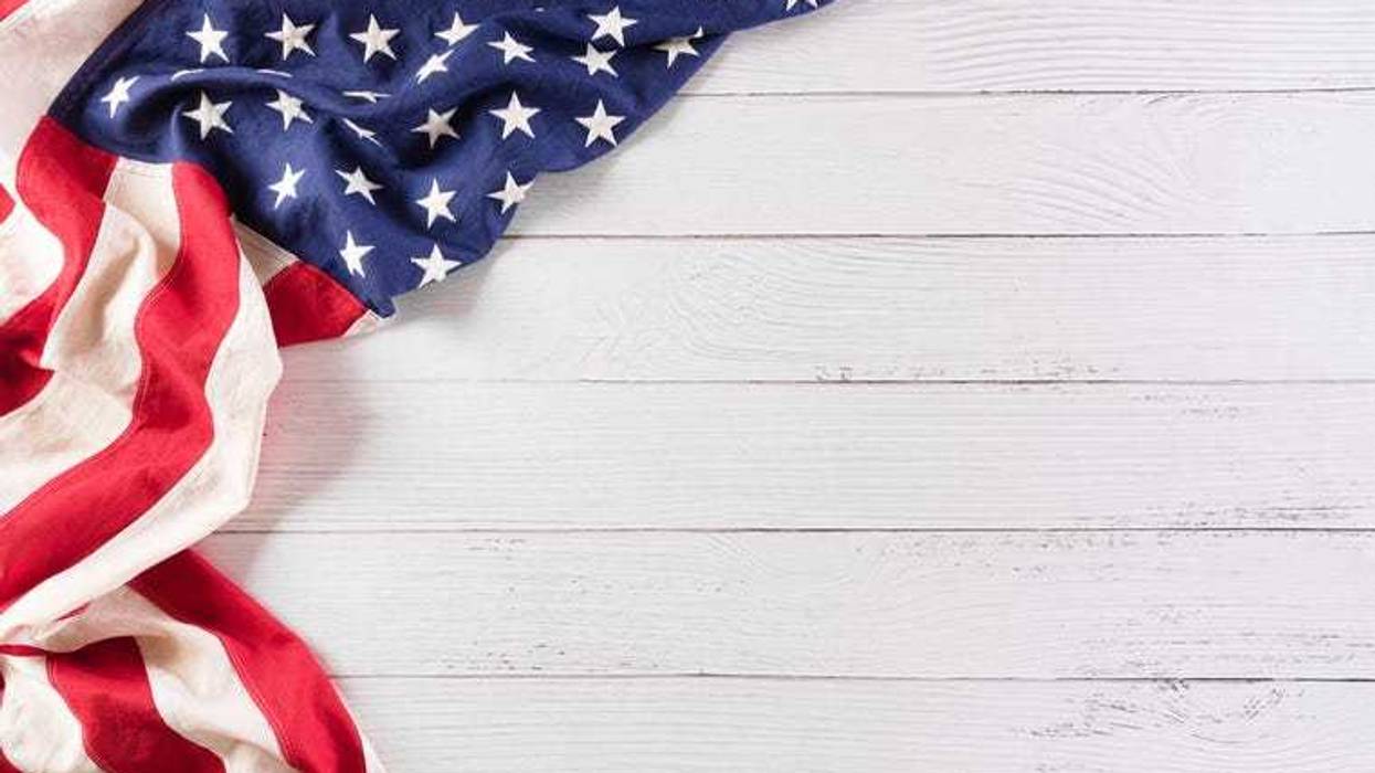 An American flag on a table.