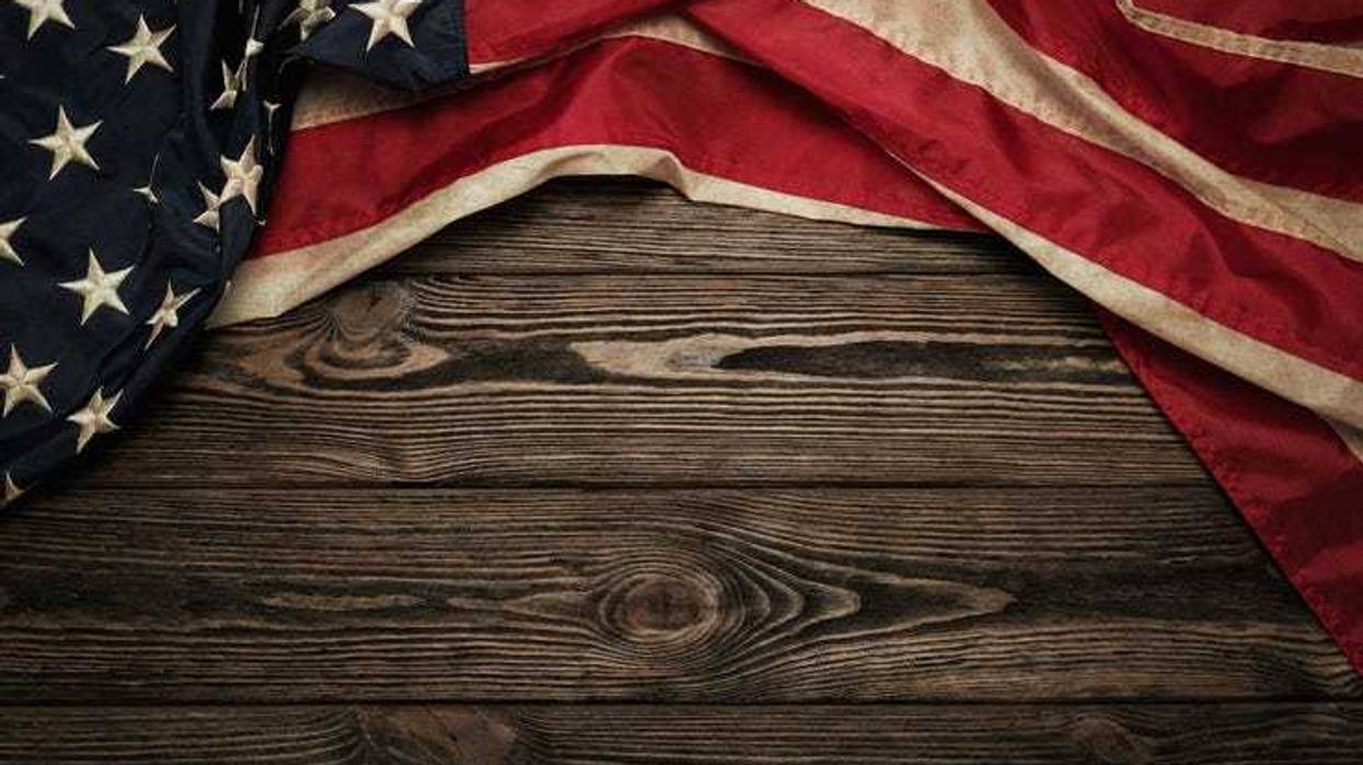 An American flag on a table.