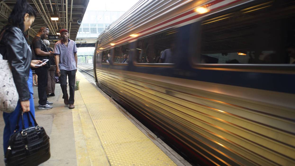 An Amtrak train at 30th St. Station in Philadelphia