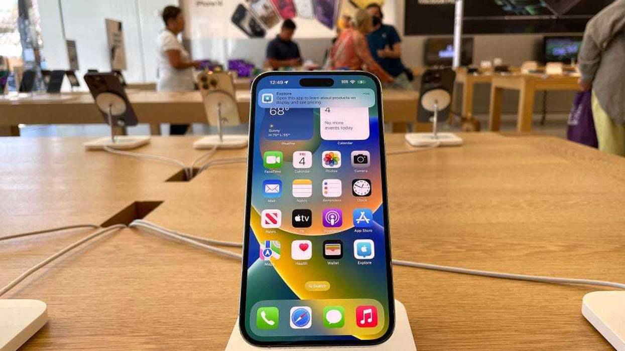 An Apple iPhone 14 is displayed at an Apple Store on August 04, 2023 in Berkeley, California.