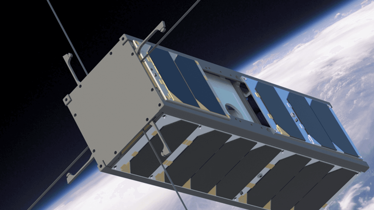 An artist rendering of a mini-satellite being built by students at the University of Kansas.