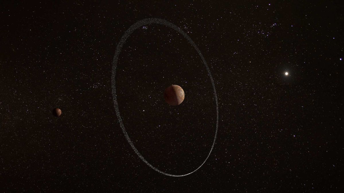 An artist’s impression of the dwarf planet Quaoar and its ring.