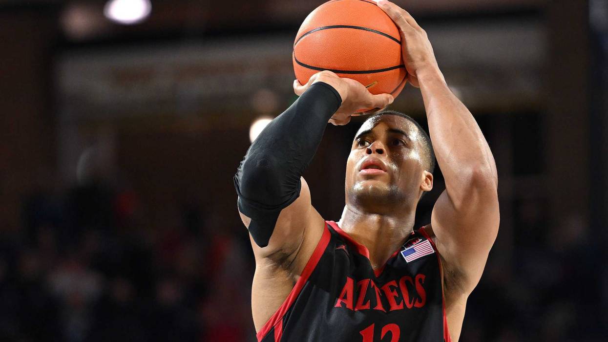 an Diego State Aztecs forward Jaedon LeDee (13) shoots a free throw during a game against the Gonzaga Bulldogs in the second half at McCarthey Athletic Center