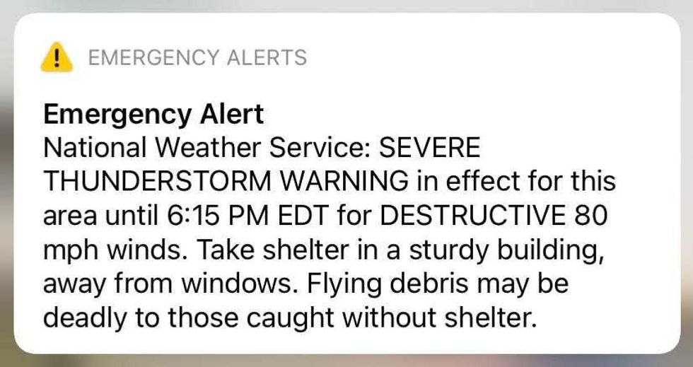 An emergency alert notification on a smartphone