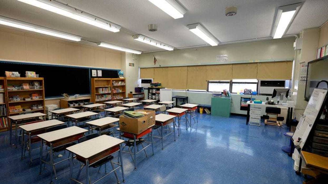 An empty classroom at Yung Wing School P.S. 124 shows that a teacher has prepared for the start of the school year on September 02, 2021 in New York City.
