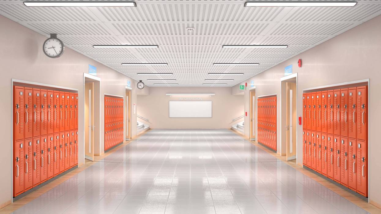 An empty school hallway