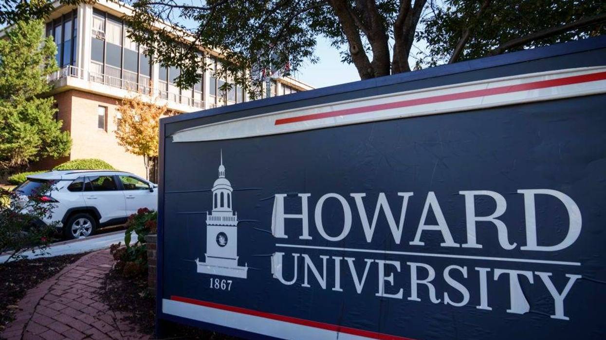 An entrance sign near the main gate at Howard University October 25, 2021 in Washington, DC.