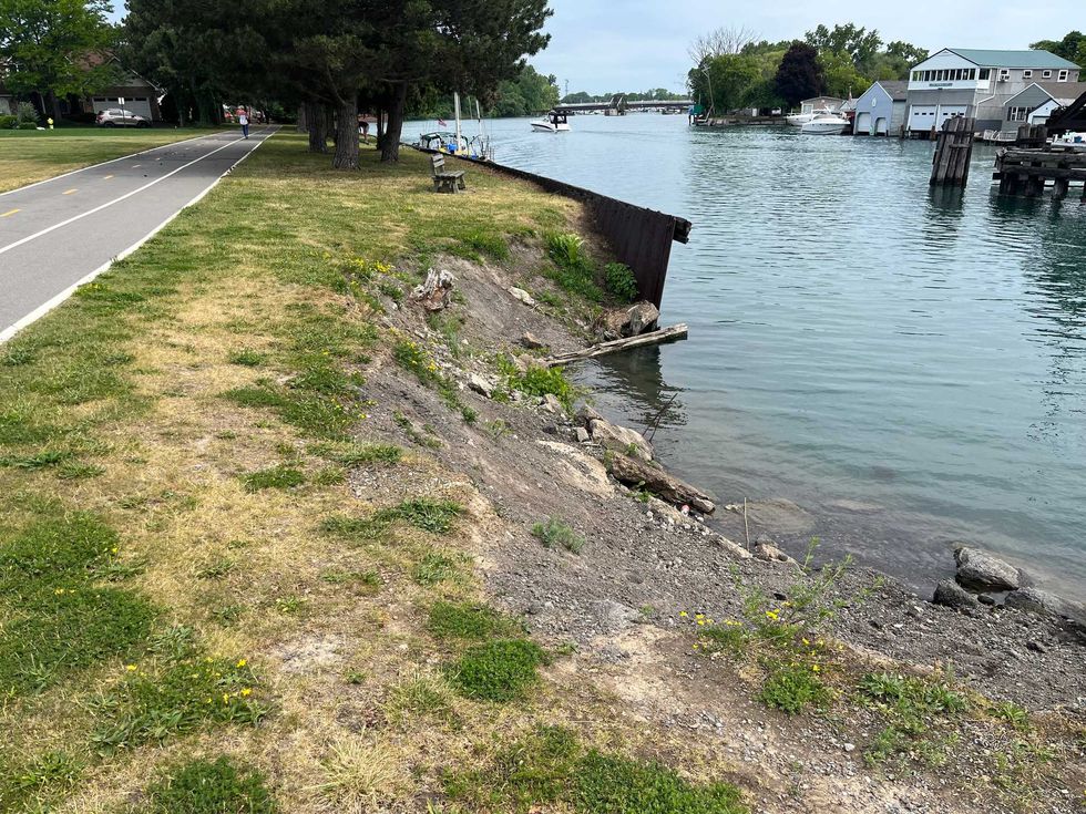 An erosion problem near the Shoreline Trail in Tonawanda, N.Y. that will be addressed as part of the $136K funding. (6/15/2023)