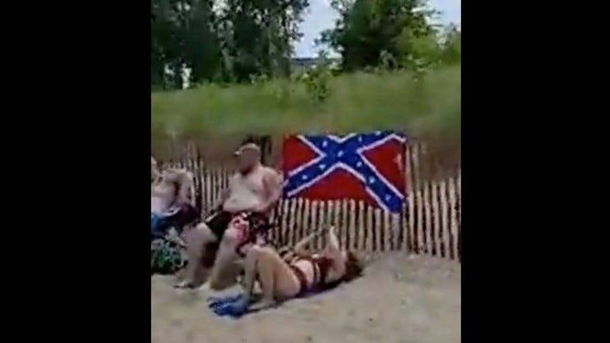 An Evanston woman’s video has gone viral after she went to a beach in her city and confronted people who were displaying the Confederate flag.