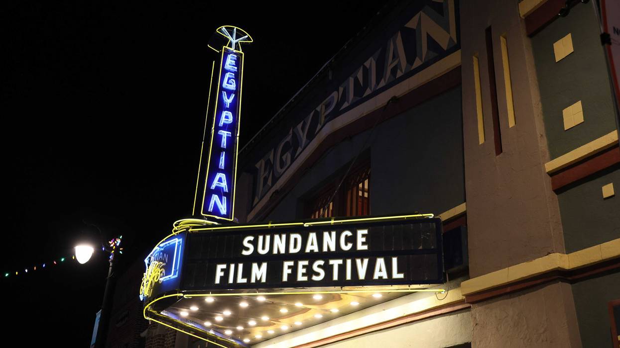 An evening view of the Egyptian Theatre marquee during the 2024 Sundance Film Festival on January 18, 2024 in Park City, Utah.
