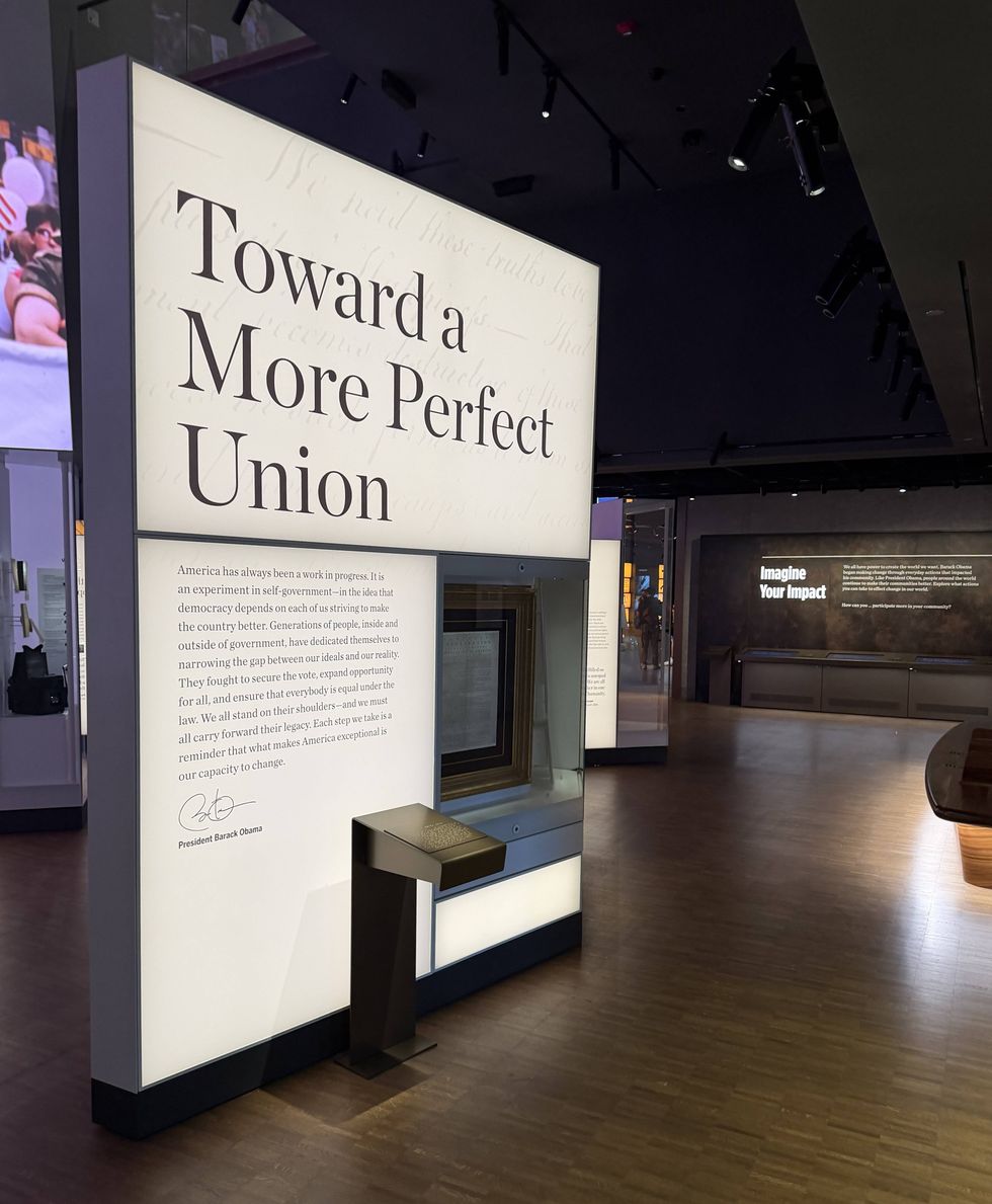 An exhibit inside the Obama Presidential Center on Chicago's South side.