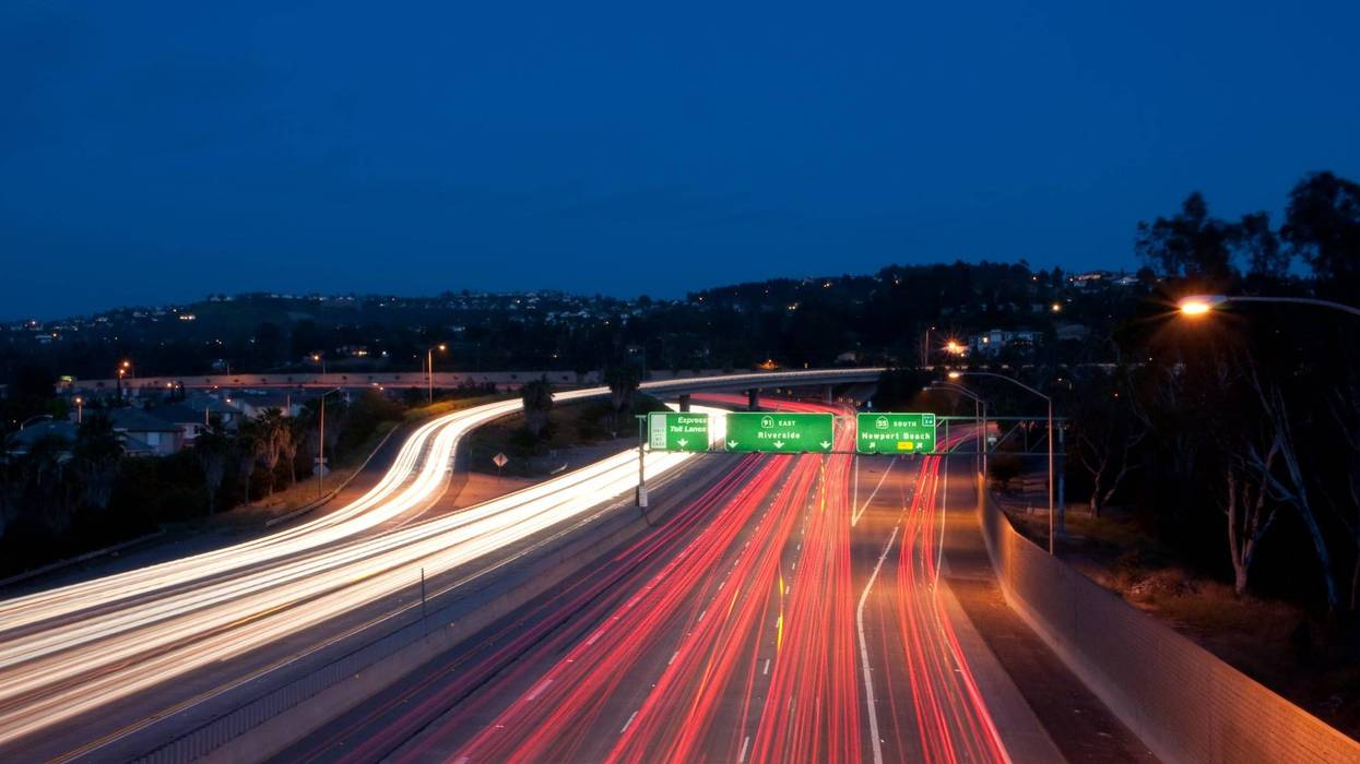 An exit onto the 55 Freeway from the 91 Freeway.