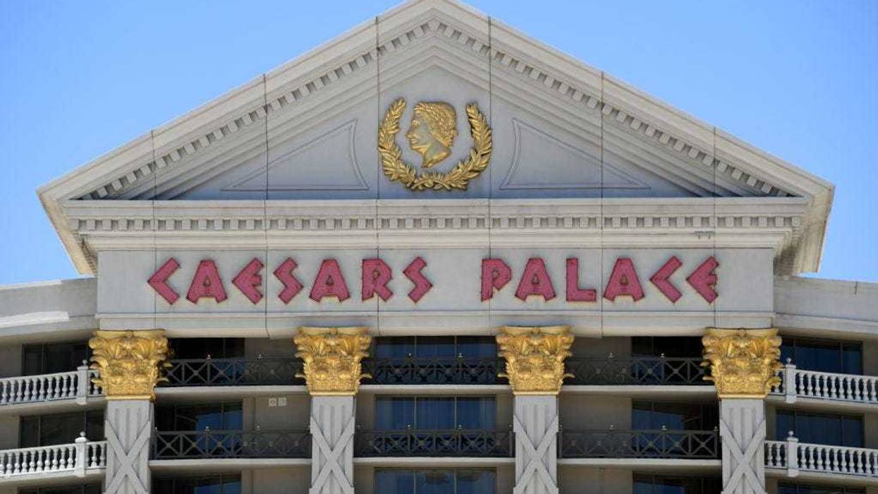 An exterior view shows Caesars Palace on the Las Vegas Strip.