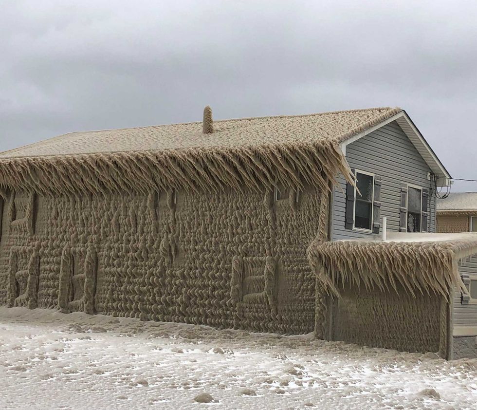 An icy display of Mother Nature's fury at Hoover Beach