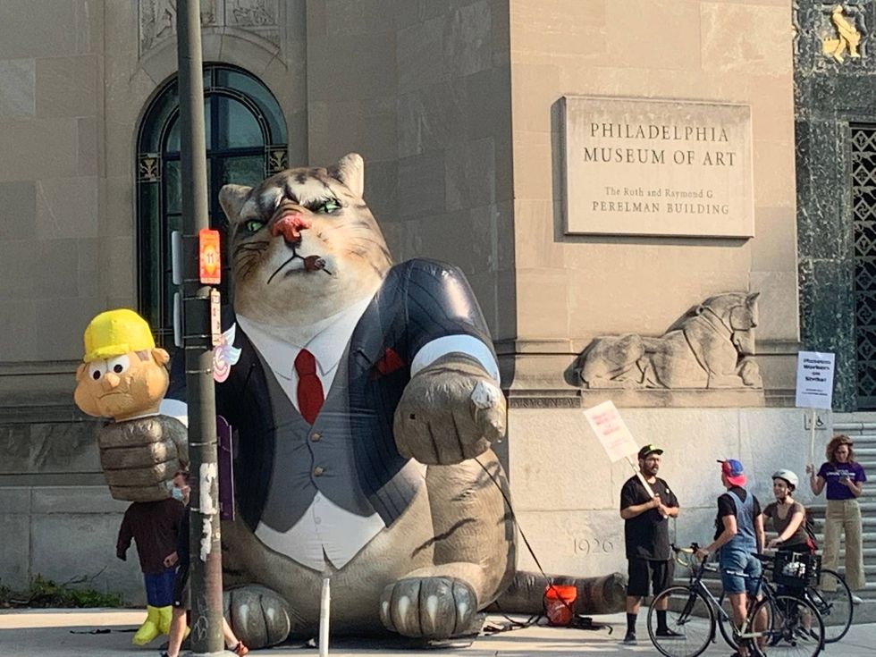 An inflatable figure outside the museum