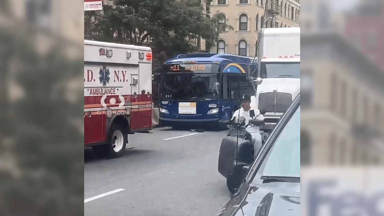 An MTA bus and a car collided at W. 82nd Street on the Upper West Side Thursday morning
