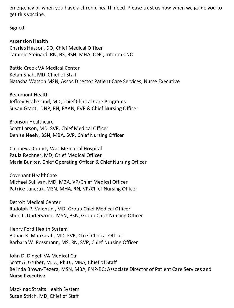 An open letter urges Michiganders to get vaccinated before it