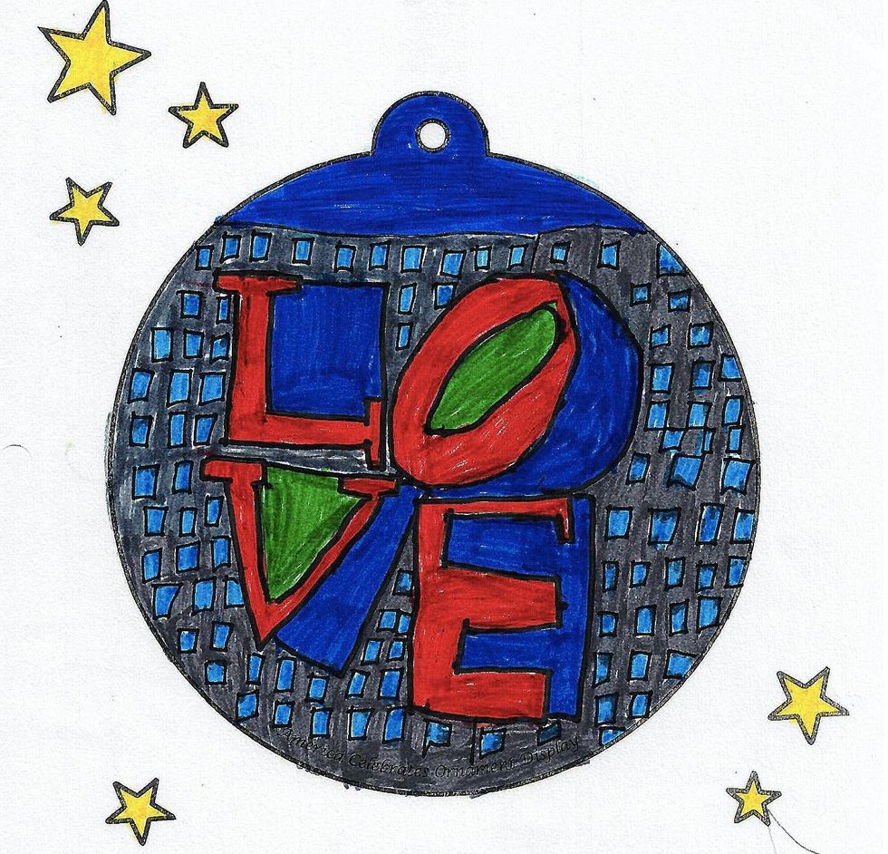 An ornament design incorporating the LOVE statue, created by student Mathilde Klein.
