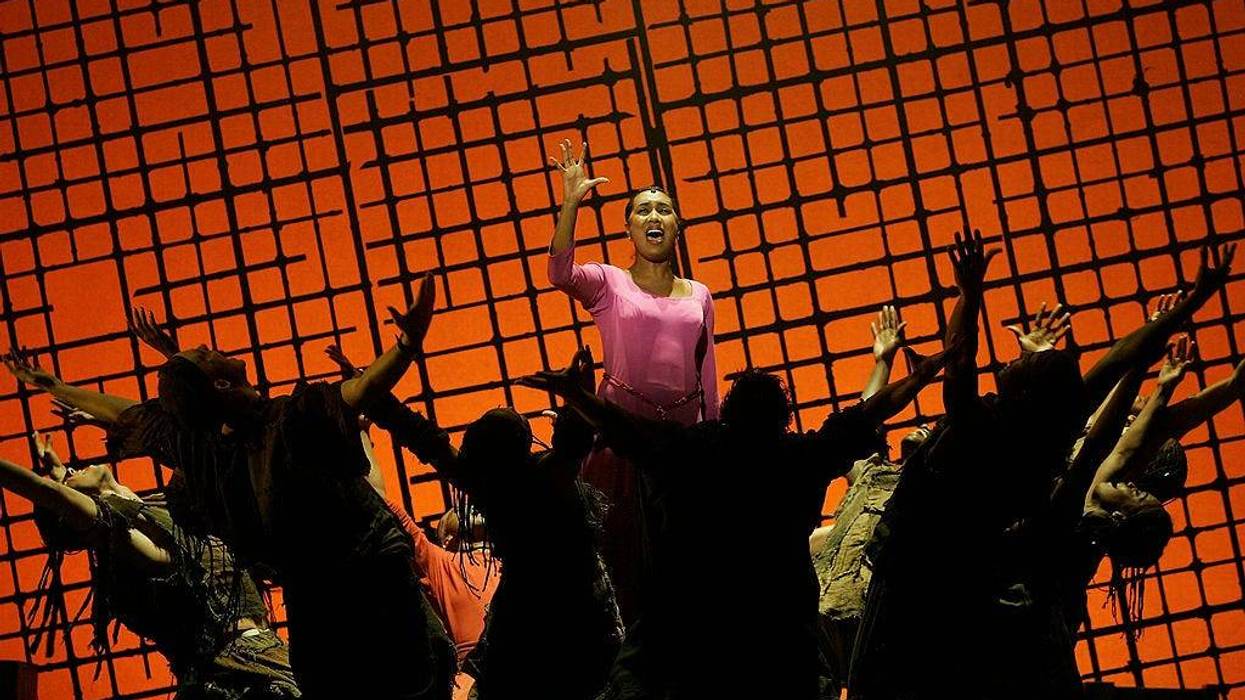 Ana Milva Gomes performs on stage during a photocall for the musical "Aida," which was created by Elton John and Tim Rice.