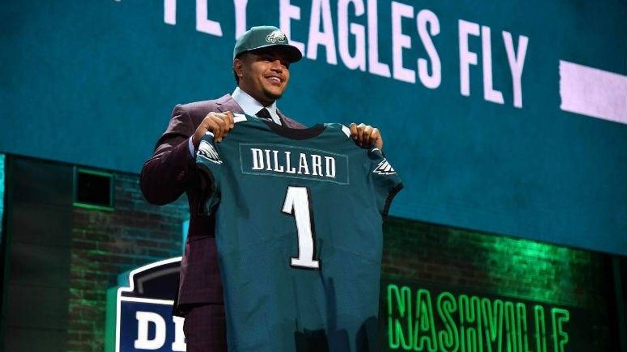 Andre Dillard (Washington State) is selected as the number twenty-two overall pick to the Philadelphia Eagles in the first round of the 2019 NFL Draft in Downtown Nashville.