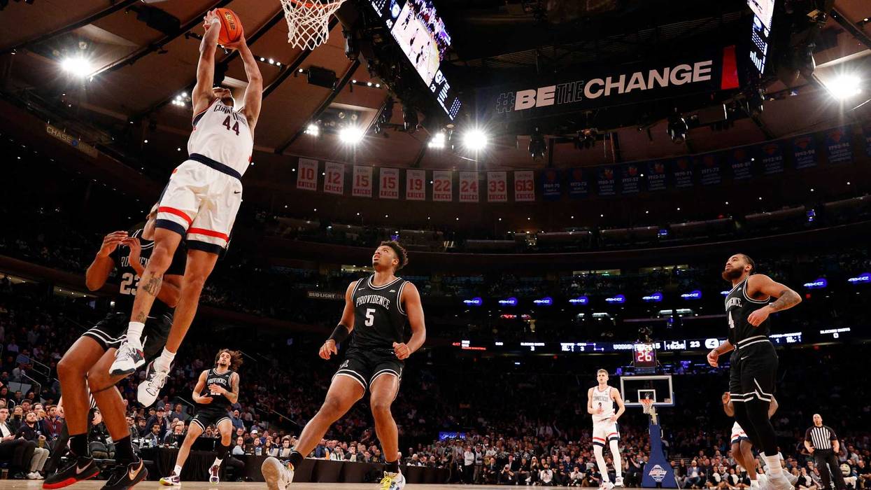Andre Jackson Jr. of UConn goes to the basket against Providence in the Quarterfinals of the Big East Men's Tournament in New York, 3/9/23