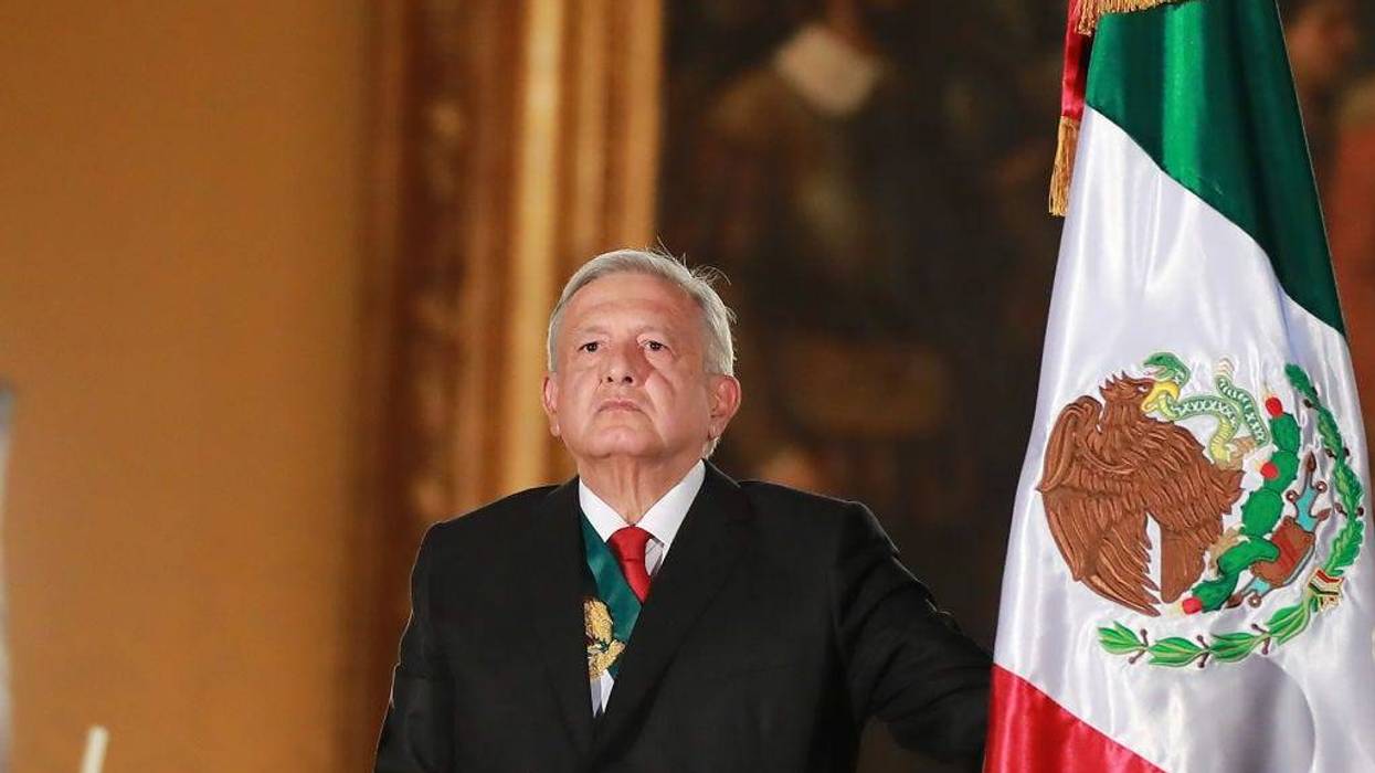 Andres Manuel Lopez Obrador, president of Mexico looks on during the celebrations of Mexico's Independence Day at Zocalo on September 15, 2019
