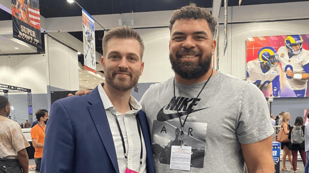 Andrew Fillipponi and Cam Heyward on Radio Row of Super Bowl LVI