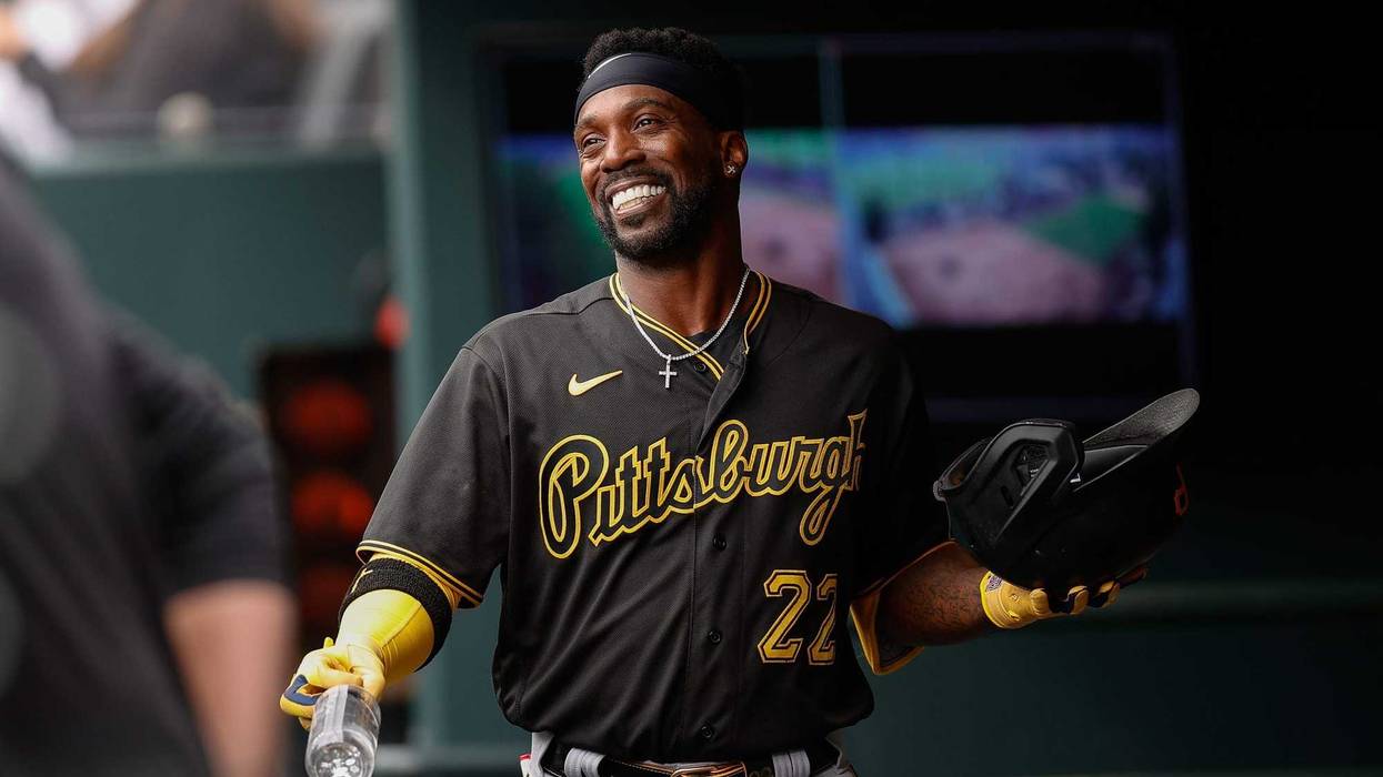 Andrew McCutchen happy in dugout