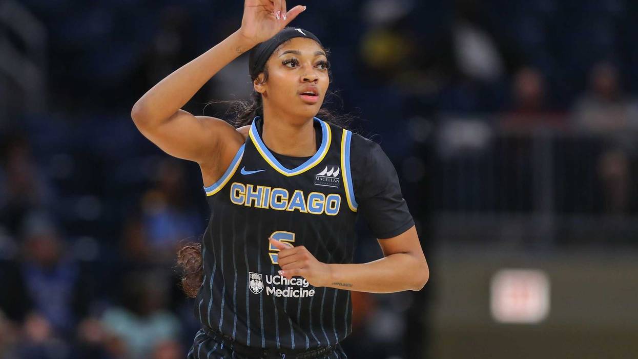 Angel Reese, of the Chicago Sky, reacts after a play during a WNBA preseason game in the first half against the New York Liberty at Wintrust Arena on May 7, 2024, in Chicago.