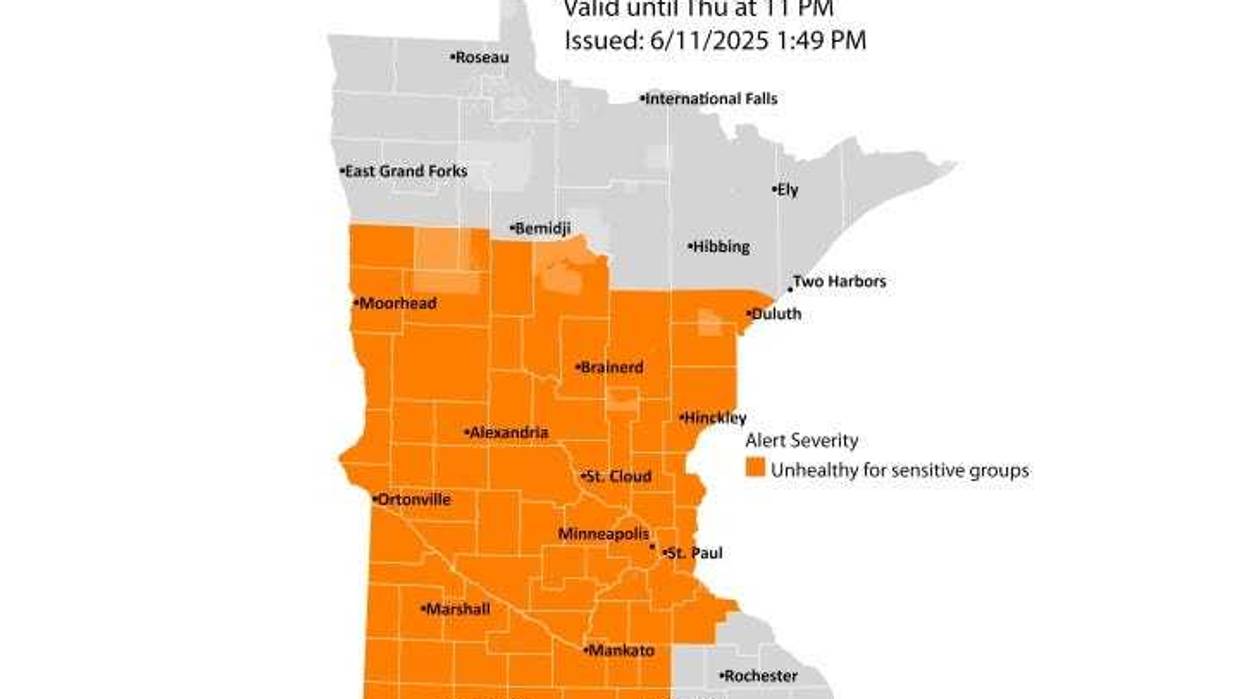 Another Air Quality Alert has been issued a large portion of the state until 11:00 p.m. Thursday for much of the central and south Minnesota.