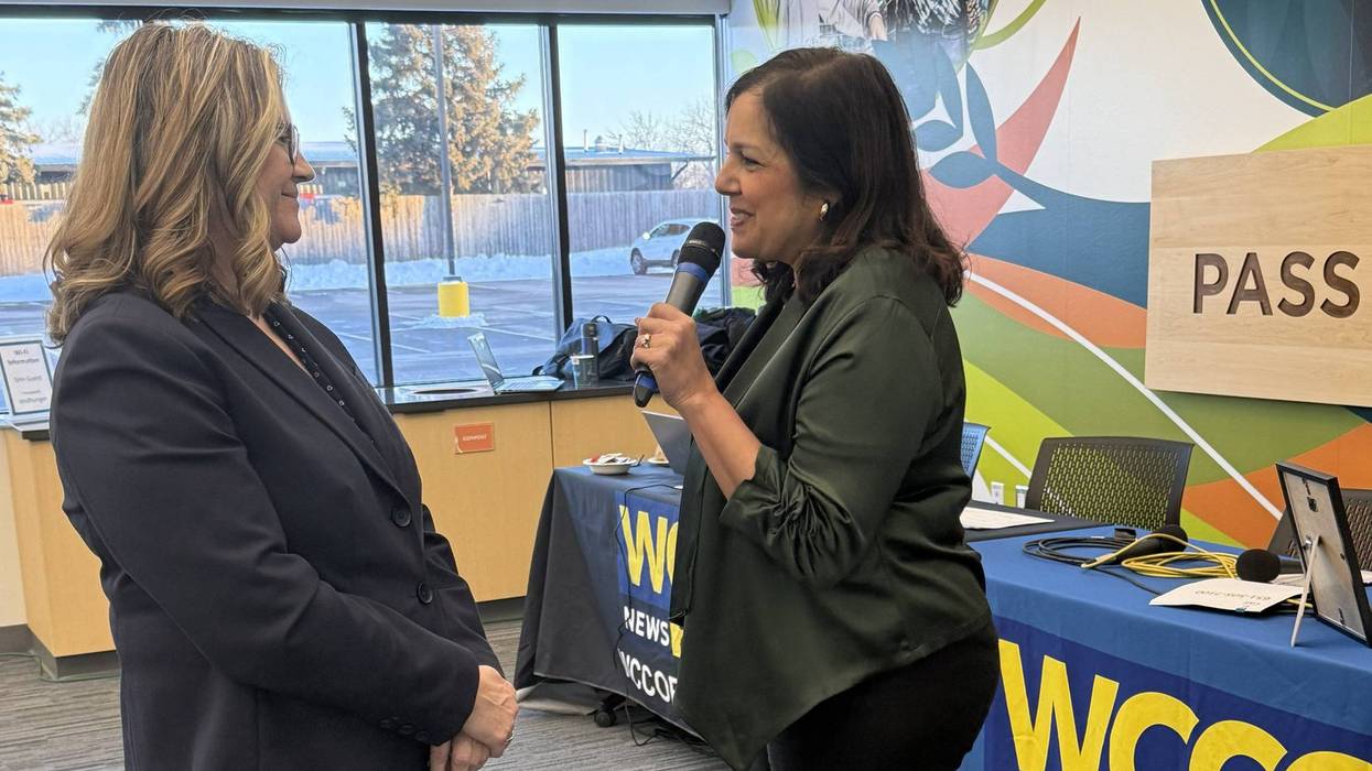 Another big day for WCCO and our "End Hunger Together" radiothon for food banks and Second Harvest Heartland. WCCO's Vineeta Sawkar (R) speaks to a key member of the WCCO sales staff, Mary Robinson.