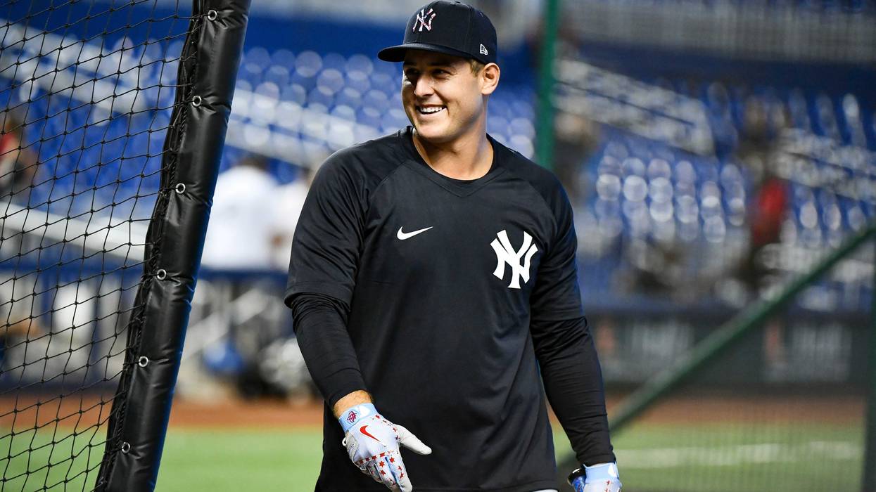 Anthony Rizzo #48 of the New York Yankees during batting practice before the start of the game against the Miami Marlins at loanDepot park on July 30, 2021 in Miami, Florida