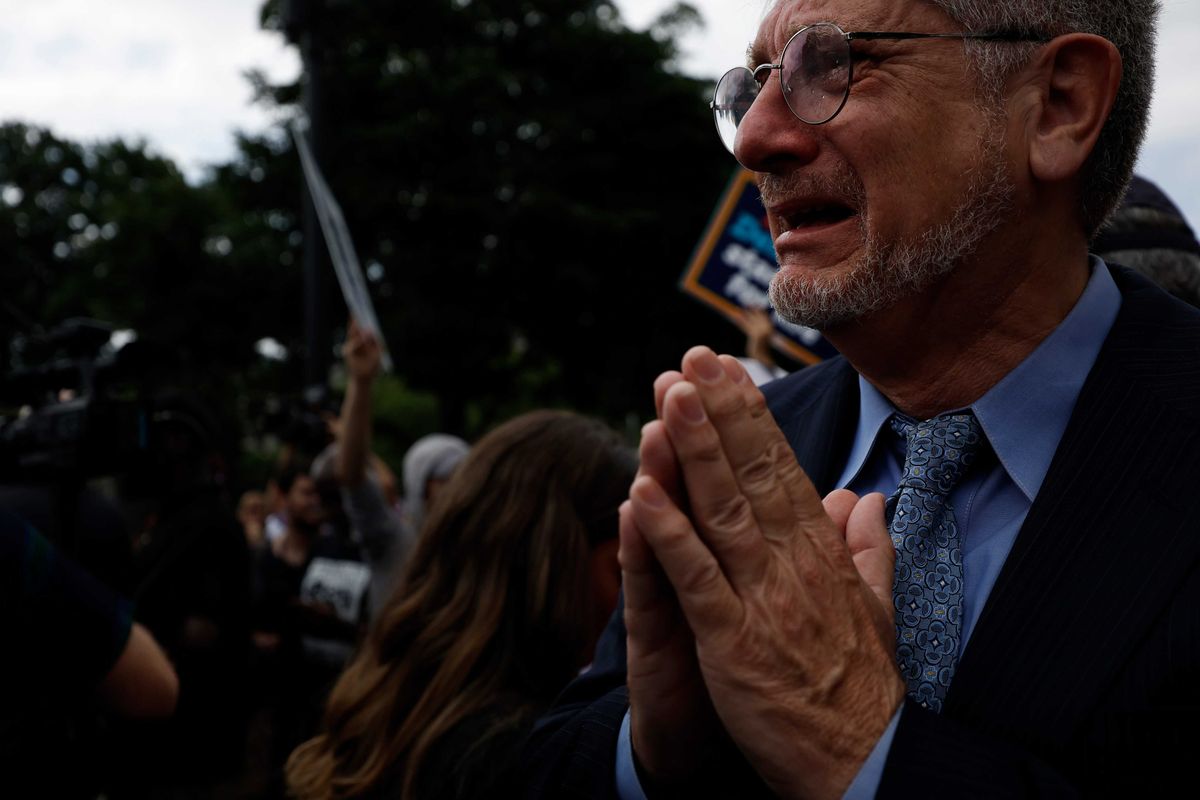 Anti-abortion activist and now presidential candidate Randall Terry reacts after the announcement to the Dobbs v Jackson Women's Health Organization ruling in front of the U.S. Supreme Court on June 24, 2022 in Washington, DC.
