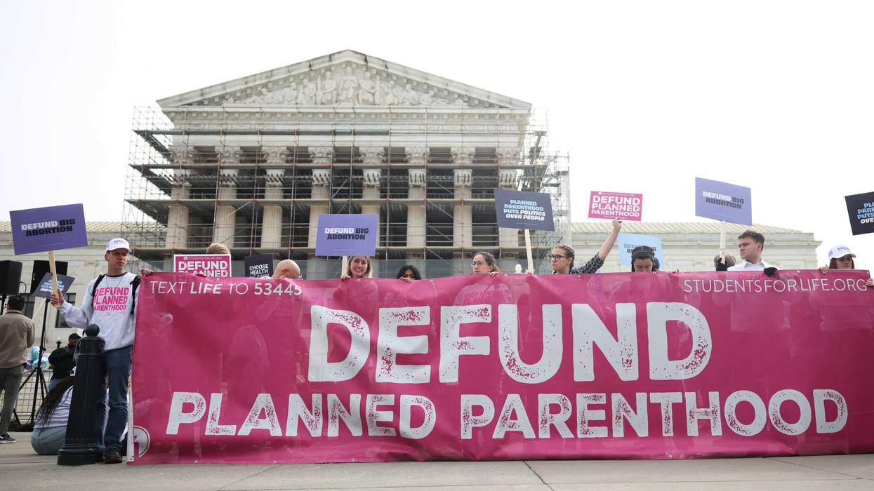 Anti-abortion protestors gather outside the U.S. Supreme Court as oral arguments are delivered in the case of Medina v. Planned Parenthood South Atlantic on April 2, 2025 in Washington D.C.