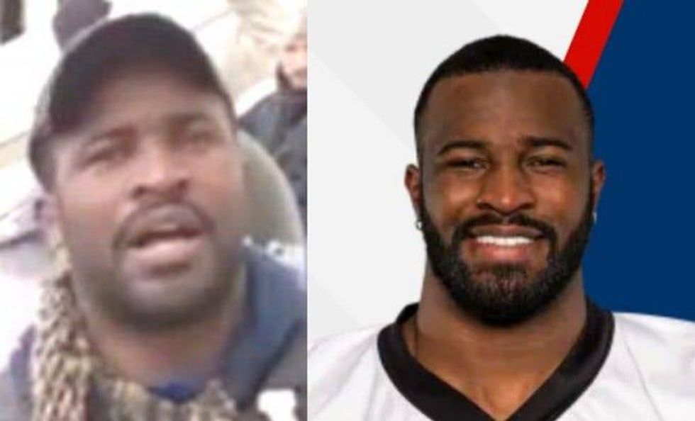 Antwione Williams at US Capitol, left, and NFL photo, right
