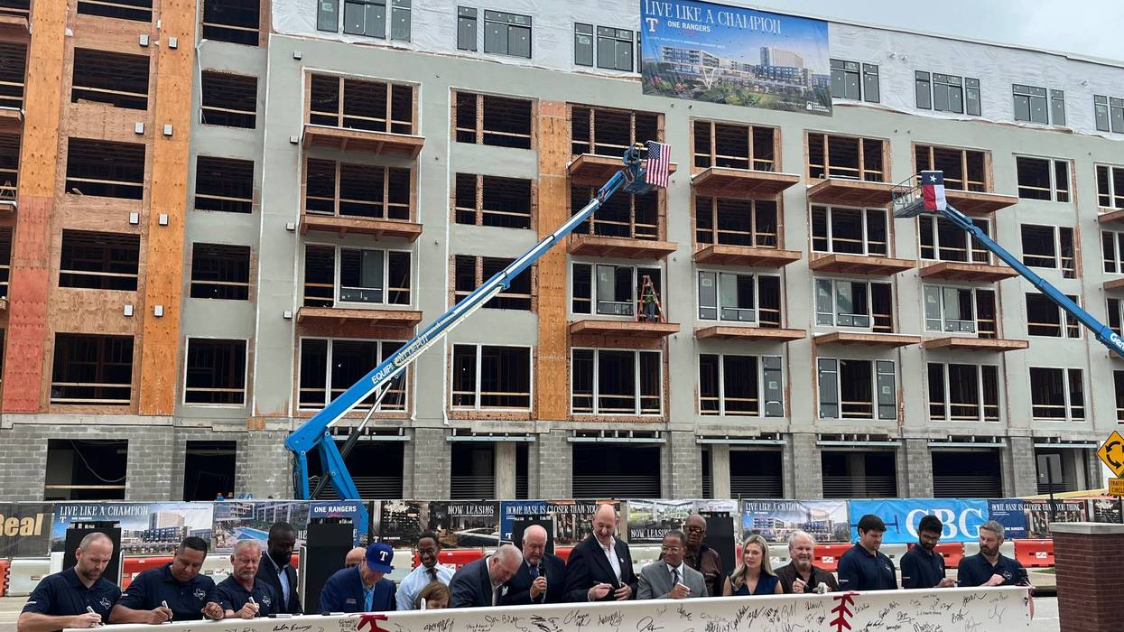 Apartment construction in Arlington's entertainment district on Monday, June 10, 2024.