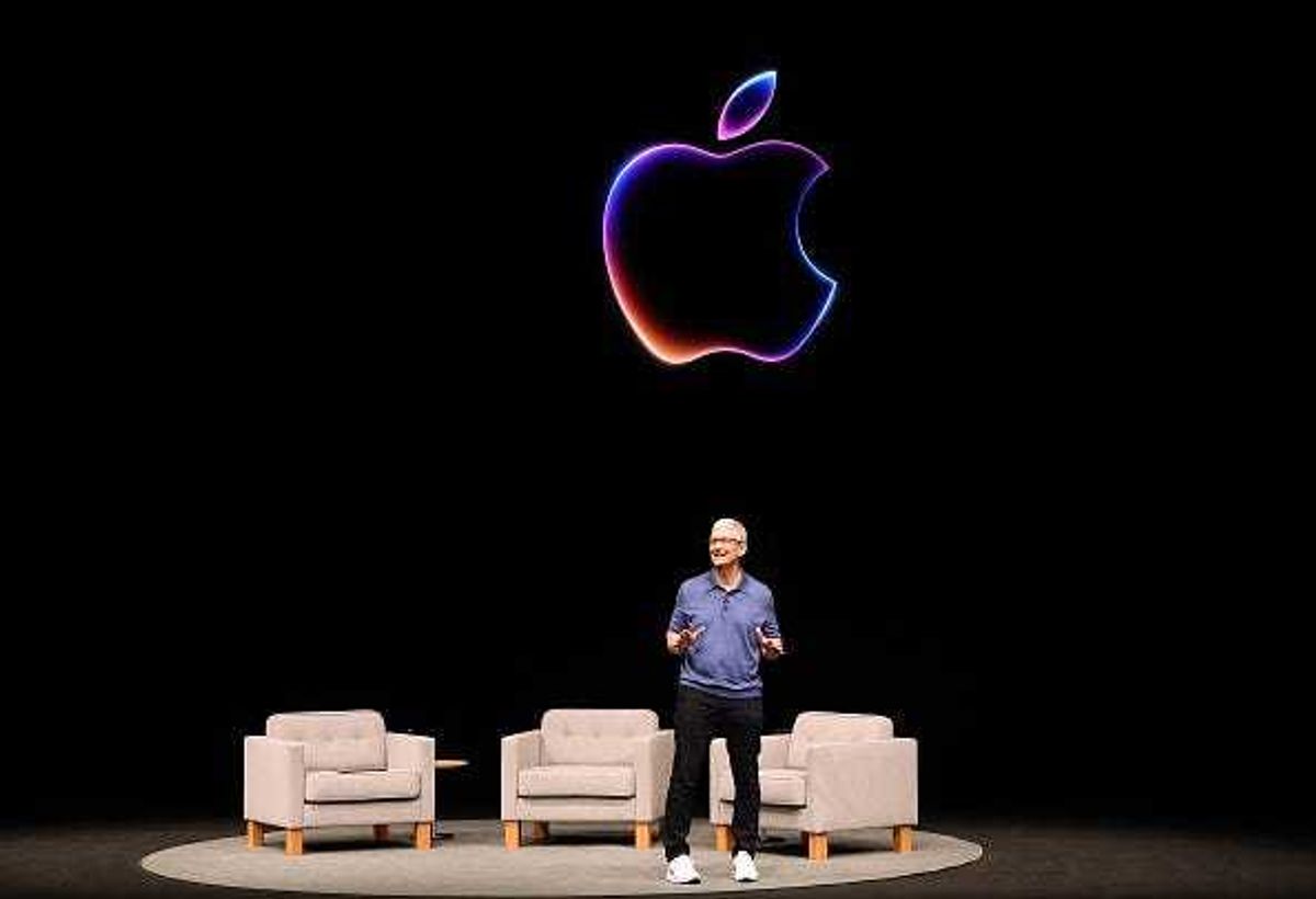 Apple CEO Tim Cook delivers remarks at the start of the Apple Worldwide Developers Conference (WWDC) on June 10, 2024 in Cupertino, California.