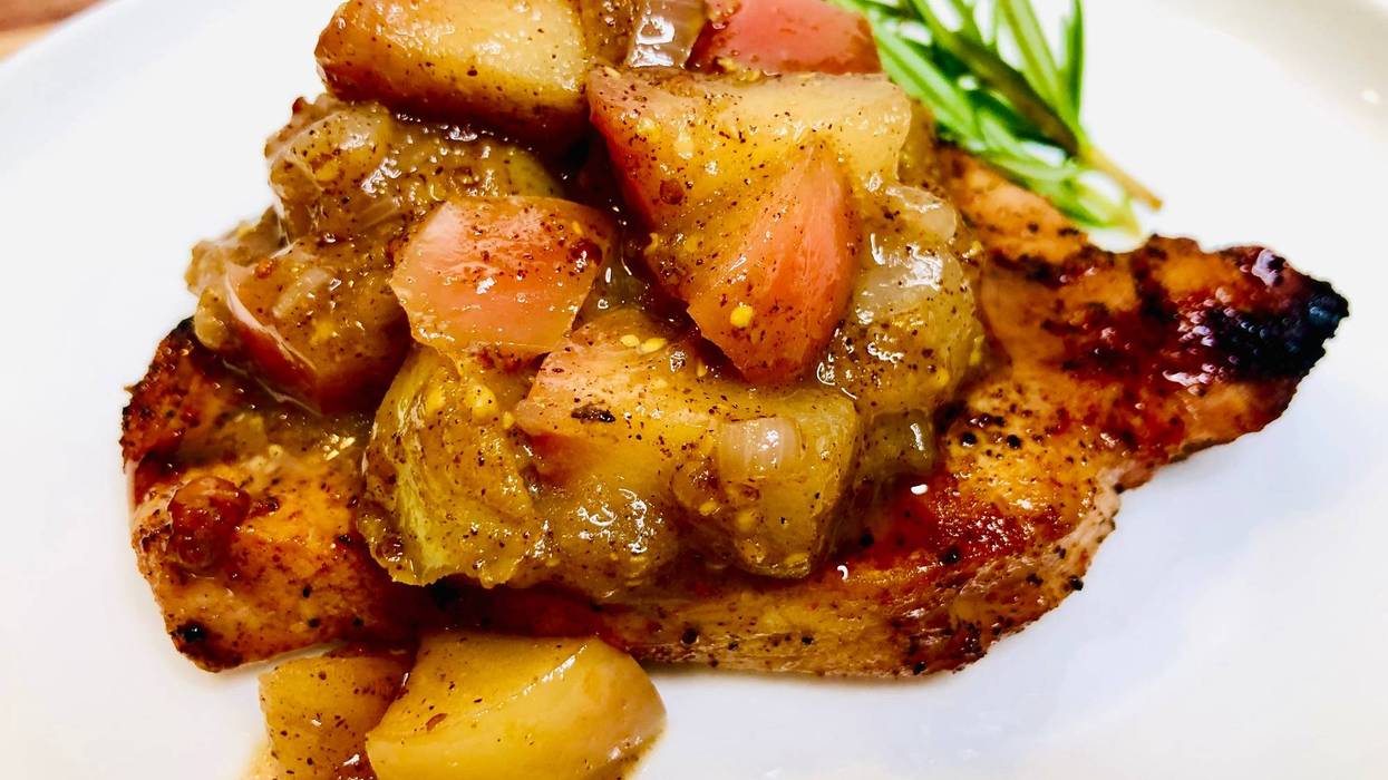 Apple Cider Brined Pork Chops with Apple Pear Chutney