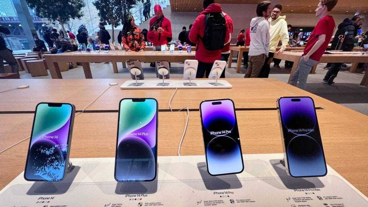 Apple iPhones are displayed at an Apple store on November 28, 2022 in Chicago, Illinois.