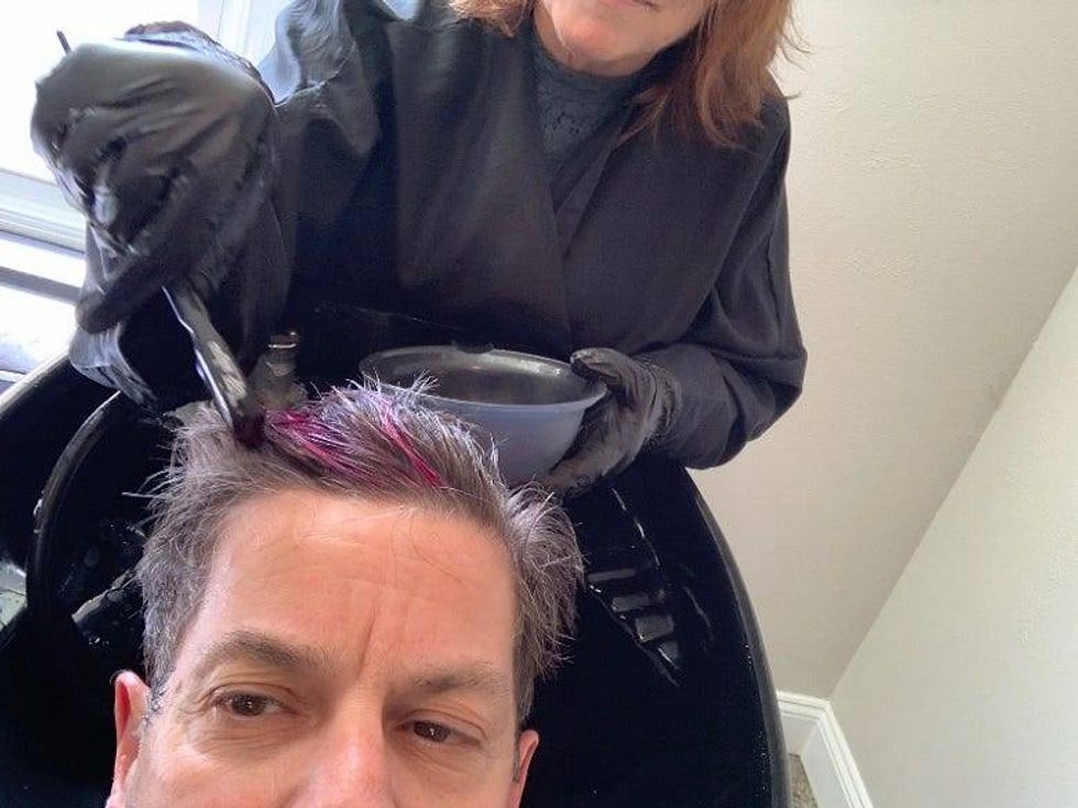 Appling the pink dye