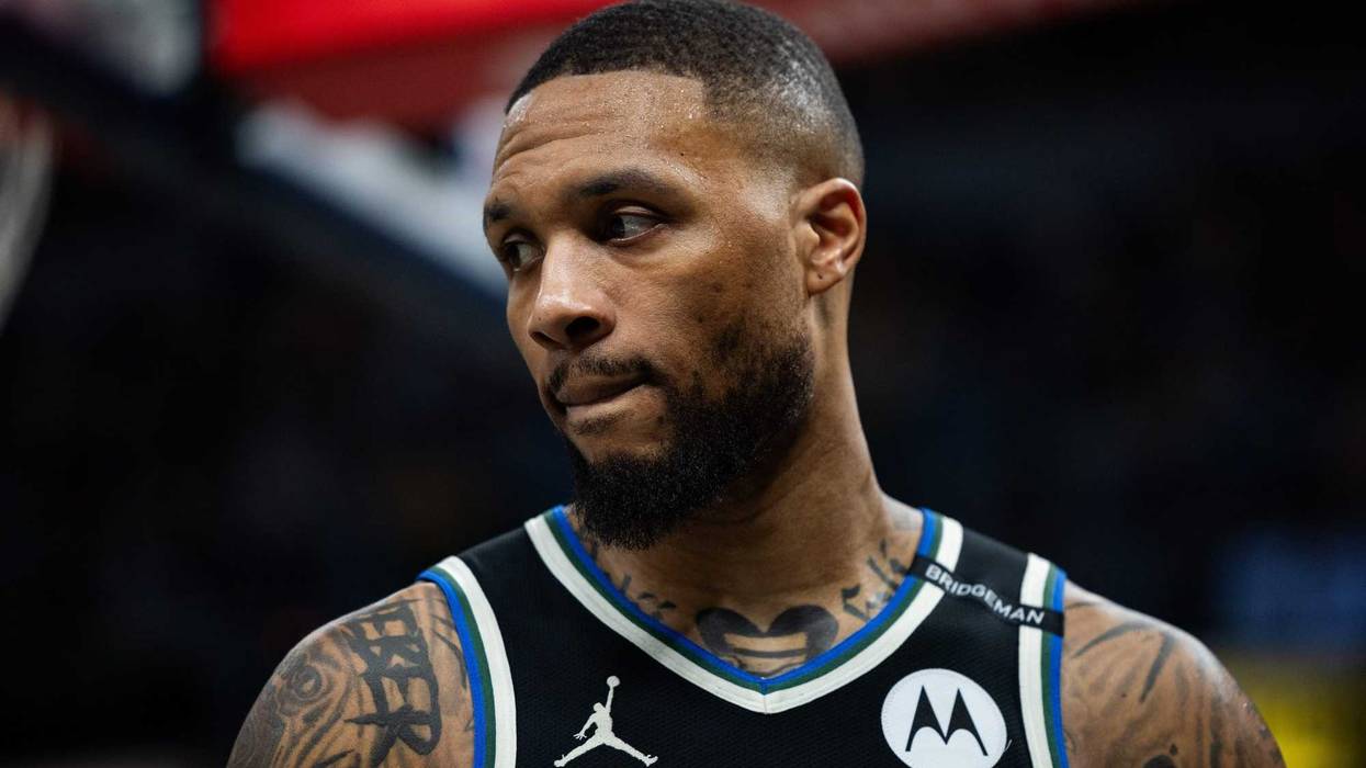 Apr 22, 2025; Indianapolis, Indiana, USA; Milwaukee Bucks guard Damian Lillard (0) during game two of first round for the 2024 NBA Playoffs against the Indiana Pacers at Gainbridge Fieldhouse. Mandatory Credit: Trevor Ruszkowski-Imagn Images
